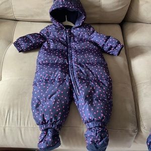 Gap Ultra Max Down Navy and Pink Hearts Snowsuit